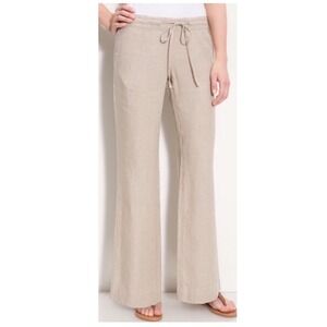 Allen Allen Linen Tan Drawstring Pull On Pants Large beach resort vacation USA